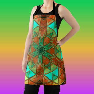 Mosaic Kaleidoscope Flower Green and Orange Apron