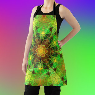 Mosaic Kaleidoscope Flower Green and Orange Apron
