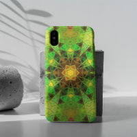 Mosaic Kaleidoscope Flower Green and Orange