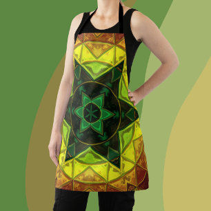 Mosaic Kaleidoscope Flower Green and Yellow Apron