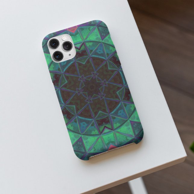Mosaic Kaleidoscope Flower Green Blue and Pink Case-Mate iPhone Case (Creator Uploaded)