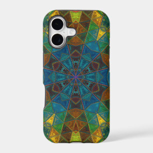 Mosaic Kaleidoscope Flower Green Blue and Yellow