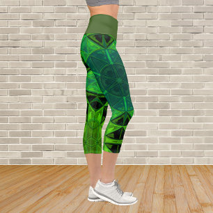 Mosaic Kaleidoscope Flower Green Leggings
