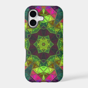 Mosaic Kaleidoscope Flower Green Pink and Purple