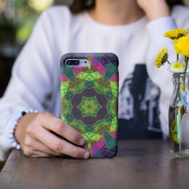 Mosaic Kaleidoscope Flower Green Pink and Purple Case-Mate iPhone Case (Creator Uploaded)