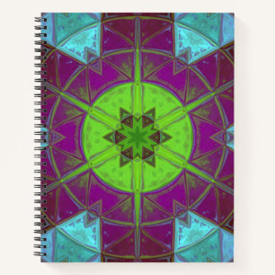 Mosaic Kaleidoscope Flower Green Purple and Blue Notebook