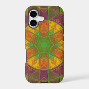 Mosaic Kaleidoscope Flower Green Purple and Orange