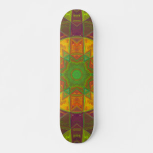 Mosaic Kaleidoscope Flower Green Purple and Orange Skateboard