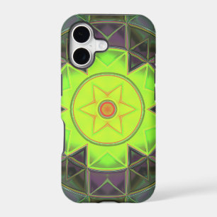 Mosaic Kaleidoscope Flower Green Purple and Yellow