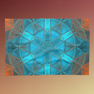 Mosaic Kaleidoscope Flower Orange and Blue Tea Towel