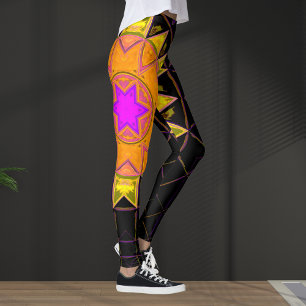 Mosaic Kaleidoscope Flower Orange Pink and BlacK Leggings