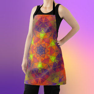 Mosaic Kaleidoscope Flower Orange Purple and Green Apron