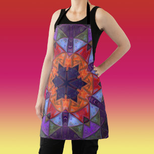 Mosaic Kaleidoscope Flower Orange Red and Purple Apron