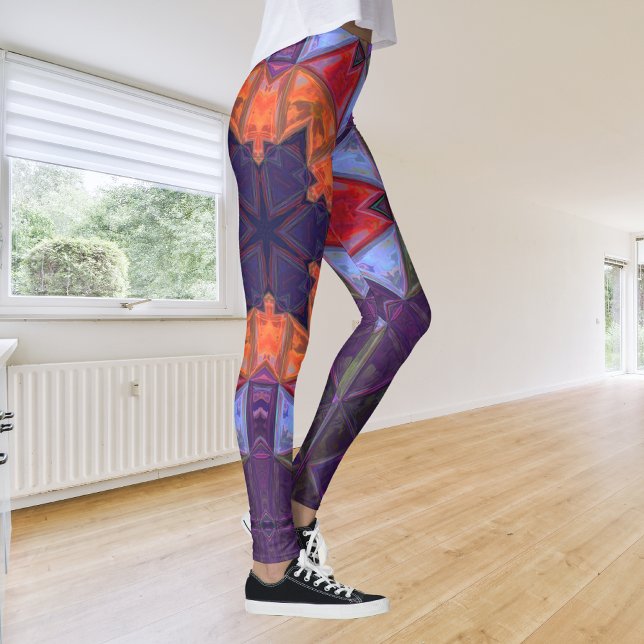 Mosaic Kaleidoscope Flower Orange Red and Purple Leggings (Creator Uploaded)