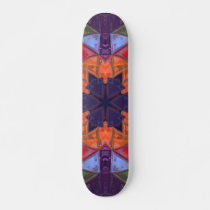 Mosaic Kaleidoscope Flower Orange Red and Purple Skateboard