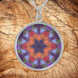 Mosaic Kaleidoscope Flower Orange Red and Purple Sterling Silver Necklace<br><div class="desc">This mosaic kaleidoscope design features brilliant orange,  red,  and purple tiles. A vivid geometric design inspired by fractals,  mandalas,  and stained glass mosaics. Get this beautiful trippy design now and add some groovy colours to your life!</div>
