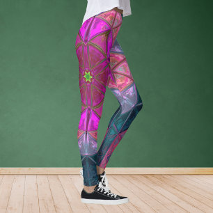 Mosaic Kaleidoscope Flower Pink and Blue Leggings