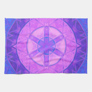 Mosaic Kaleidoscope Flower Pink and Blue Tea Towel