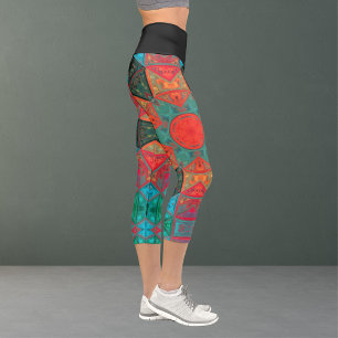 Mosaic Kaleidoscope Flower Pink and Teal Leggings