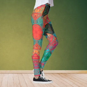 Mosaic Kaleidoscope Flower Pink and Teal Leggings