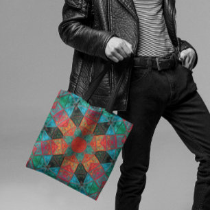 Mosaic Kaleidoscope Flower Pink and Teal Tote Bag