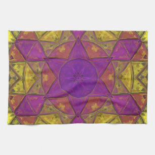 Mosaic Kaleidoscope Flower Pink and Yellow Tea Towel