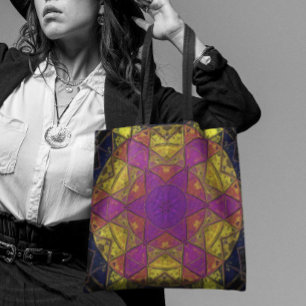 Mosaic Kaleidoscope Flower Pink and Yellow Tote Bag