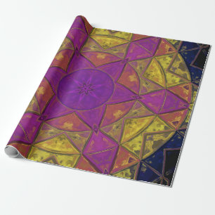 Mosaic Kaleidoscope Flower Pink and Yellow Wrapping Paper
