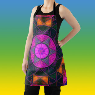 Mosaic Kaleidoscope Flower Pink Purple and Orange Apron