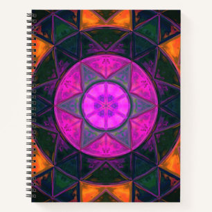 Mosaic Kaleidoscope Flower Pink Purple and Orange Notebook
