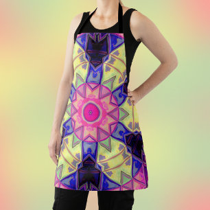 Mosaic Kaleidoscope Flower Pink Yellow and Blue Apron