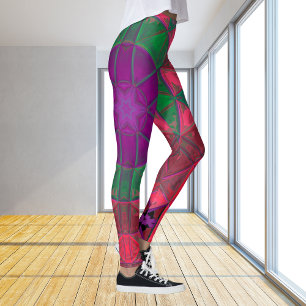 Mosaic Kaleidoscope Flower Purple Green and Pink Leggings