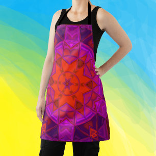Mosaic Kaleidoscope Flower Purple Pink and Red Apron