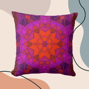 Mosaic Kaleidoscope Flower Purple Pink and Red Cushion