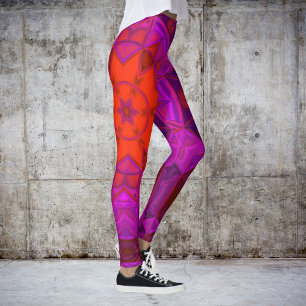 Mosaic Kaleidoscope Flower Purple Pink and Red Leggings