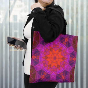 Mosaic Kaleidoscope Flower Purple Pink and Red Tote Bag