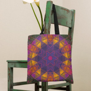 Mosaic Kaleidoscope Flower Purple Yellow and Pink Tote Bag