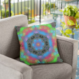Mosaic Kaleidoscope Flower Rainbow Cushion