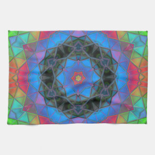 Mosaic Kaleidoscope Flower Rainbow Tea Towel