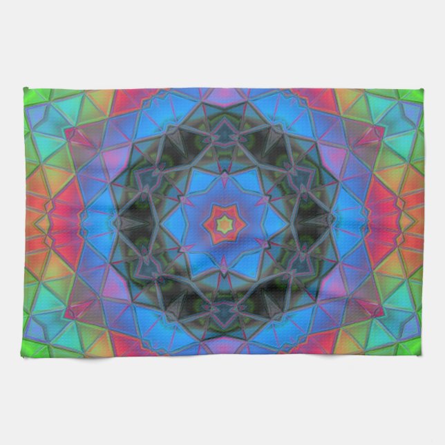 Mosaic Kaleidoscope Flower Rainbow Tea Towel (Horizontal)