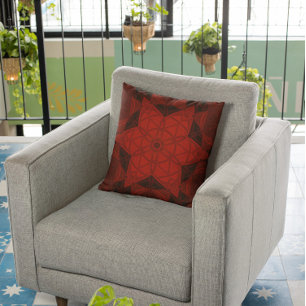 Mosaic Kaleidoscope Flower Red and Black Cushion