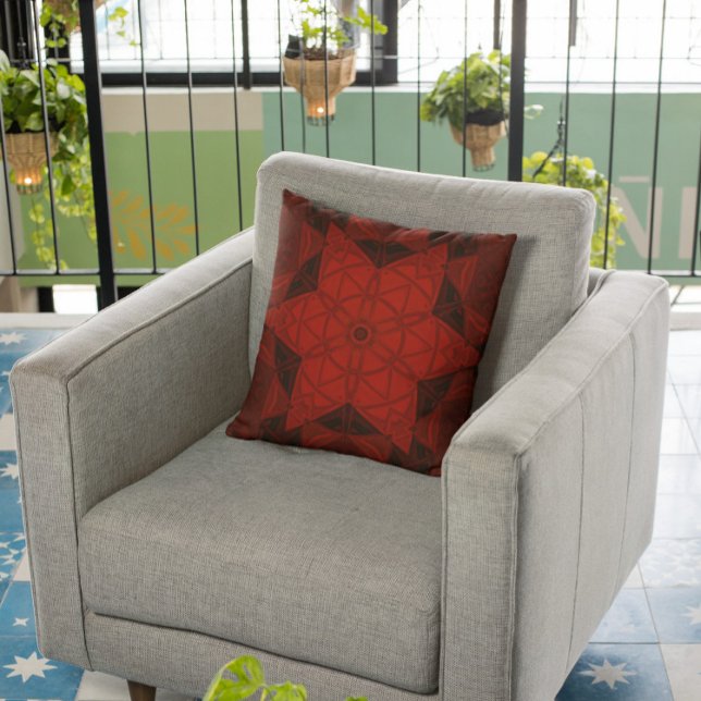 Mosaic Kaleidoscope Flower Red and Black Cushion (Creator Uploaded)