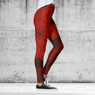 Mosaic Kaleidoscope Flower Red and Black Leggings