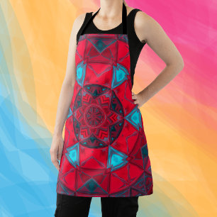 Mosaic Kaleidoscope Flower Red and Blue Apron