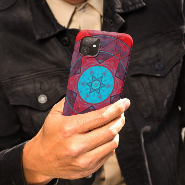 Mosaic Kaleidoscope Flower Red and Blue Case-Mate iPhone Case (Creator Uploaded)