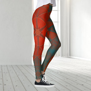 Mosaic Kaleidoscope Flower Red and Blue Leggings