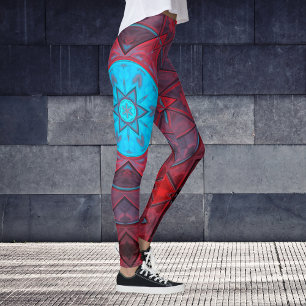Mosaic Kaleidoscope Flower Red and Blue Leggings