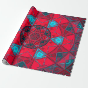 Mosaic Kaleidoscope Flower Red and Blue Wrapping Paper