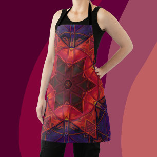 Mosaic Kaleidoscope Flower Red and Purple Apron