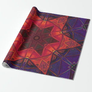 Mosaic Kaleidoscope Flower Red and Purple Wrapping Paper